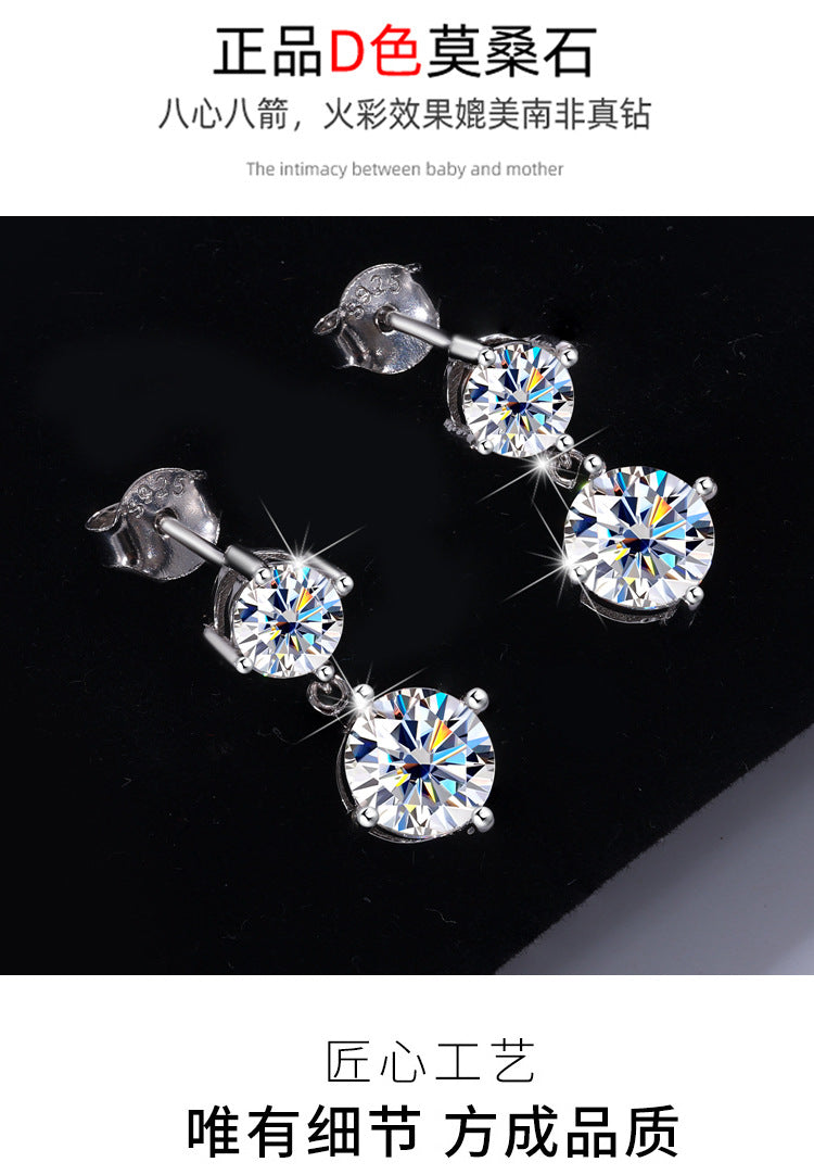 Best seller in europe and america S925Sterling Silver Moissanite Tassel Four-Prong Earrings Korean Style Full Diamond Moissanite Earrings Factory Wholesale