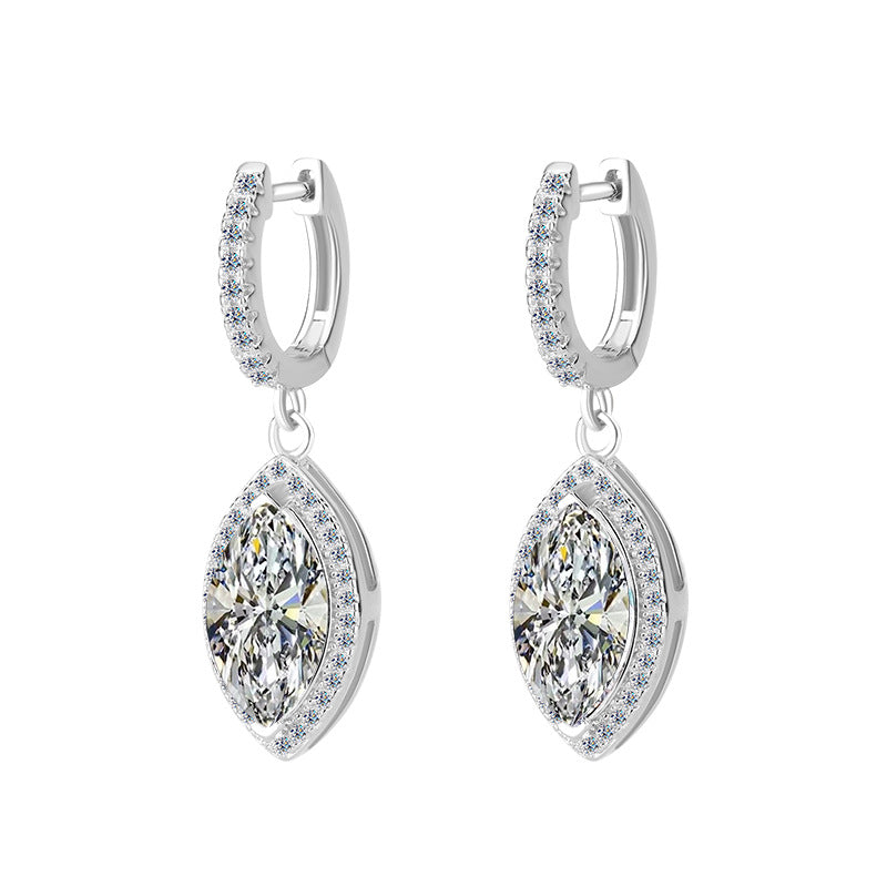 Cross-Border S925Sterling Silver Earrings for Women, Horse Eye Moissanite Ear Clips, Platinum Plated Moissanite Earrings, Direct Supply from Manufacturer, Wholesale