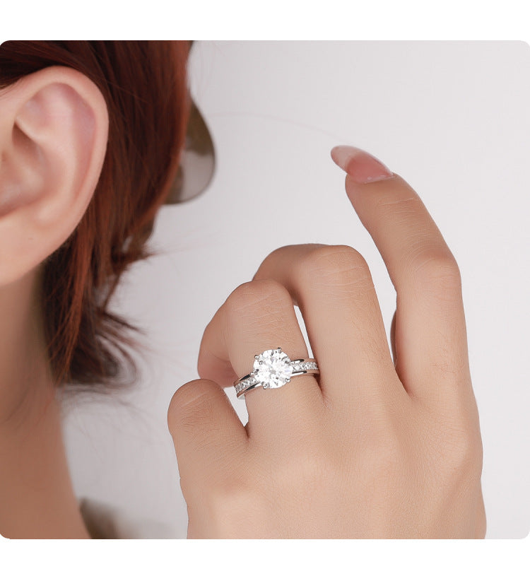Factory Hot Sale S925Silver Moissanite High Crown Queen Women's Ring Gold Plated Diamond Imitation Proposal Wedding Diamond Ring