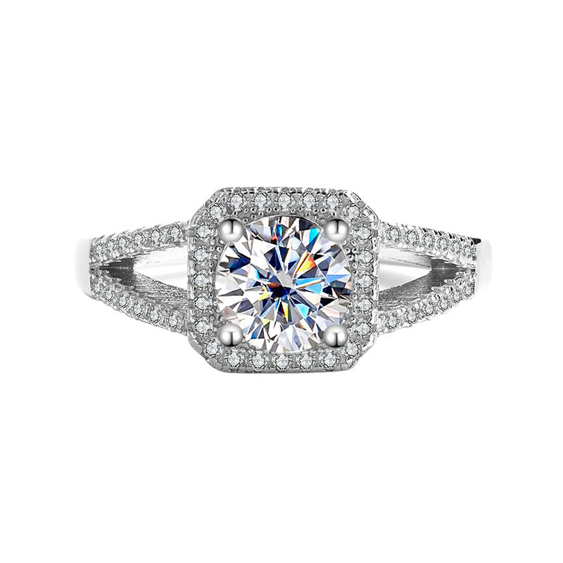 S925Sterling Silver Ring Double Row Square Moissanite Ring Proposal Wedding Women's Diamond Ring Manufacturer Wholesale Genuine Diamond Direct Sale
