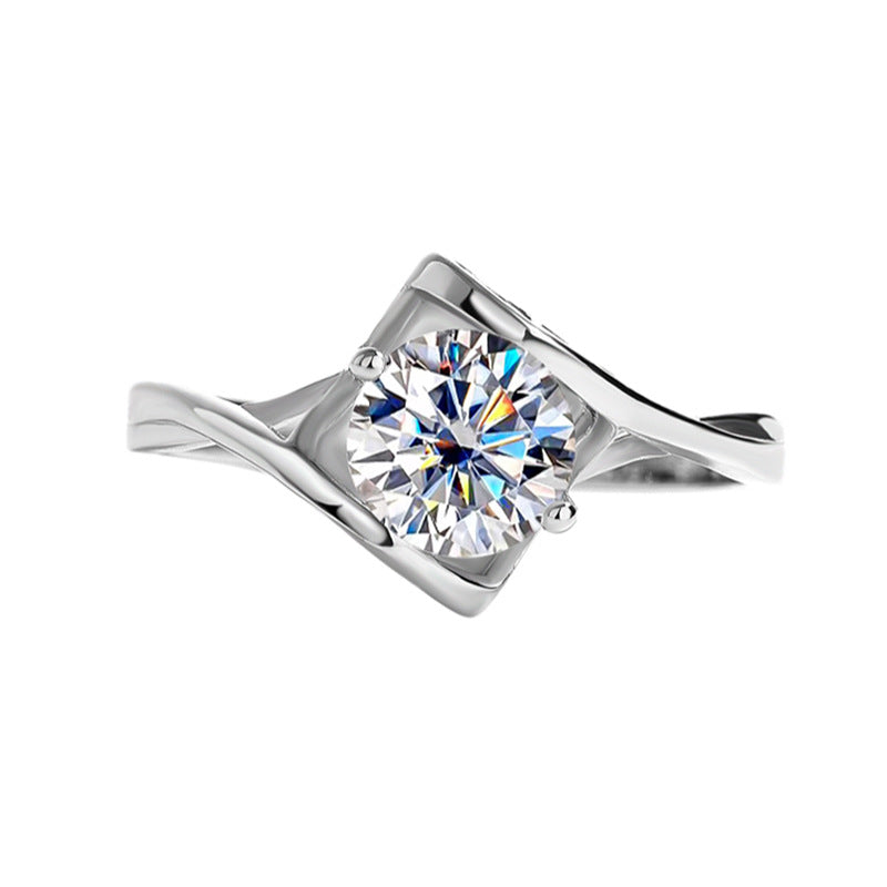 Factory direct sales925Sterling Silver Ring Female Angel Kiss Moissanite Heart to Heart Simulation Diamond Ring Live Wholesale