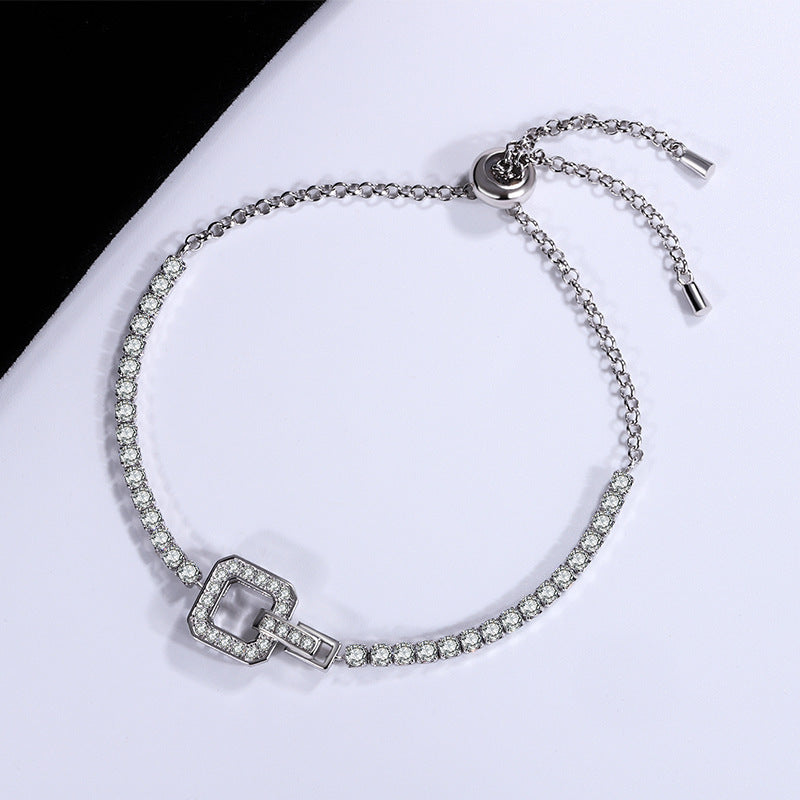 New Hot Selling Square Buckle Moissanite Bracelet for Women925Pure Silver Light Luxury Elegant Women's Style TikTok Kuaishou Live Wholesale