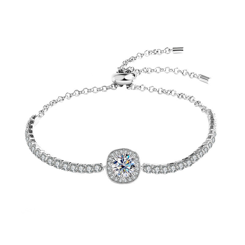 S925Silver Moissanite Bracelet Real Diamond Moissanite Square Bag Simple Women's Style TikTok Kuaishou Live Streaming Factory Direct Sale