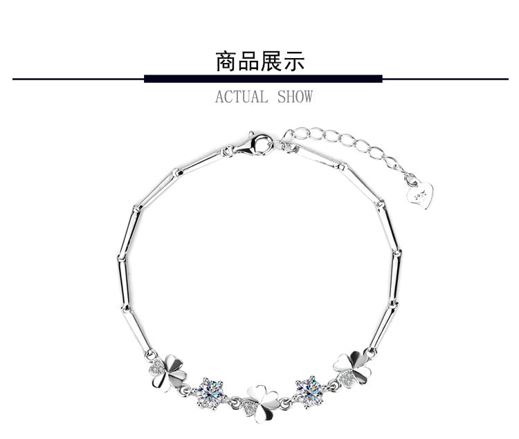 New S925Sterling Silver Moissanite Four-Leaf Clover Bracelet Fashion Women's Bracelet TikTok Kuaishou Live Streaming Factory Direct Sale