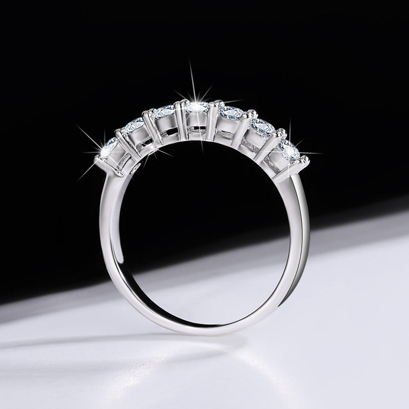 Cross-Border S925Silver70Moissanite Diamond Ring Seven Princess Seven Star Row Diamond Ring for Women Layered Simple Fashion Wholesale