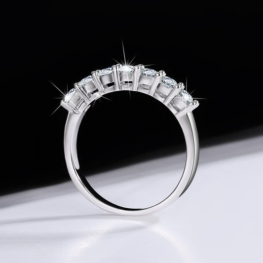 Cross-Border S925Silver70Moissanite Diamond Ring Seven Princess Seven Star Row Diamond Ring for Women Layered Simple Fashion Wholesale