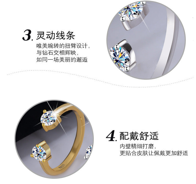 Cross-border hot selling S925Sterling Silver Couple Companion Rings Moissanite Diamond Set Rings Stackable Women's Rings Factory Wholesale