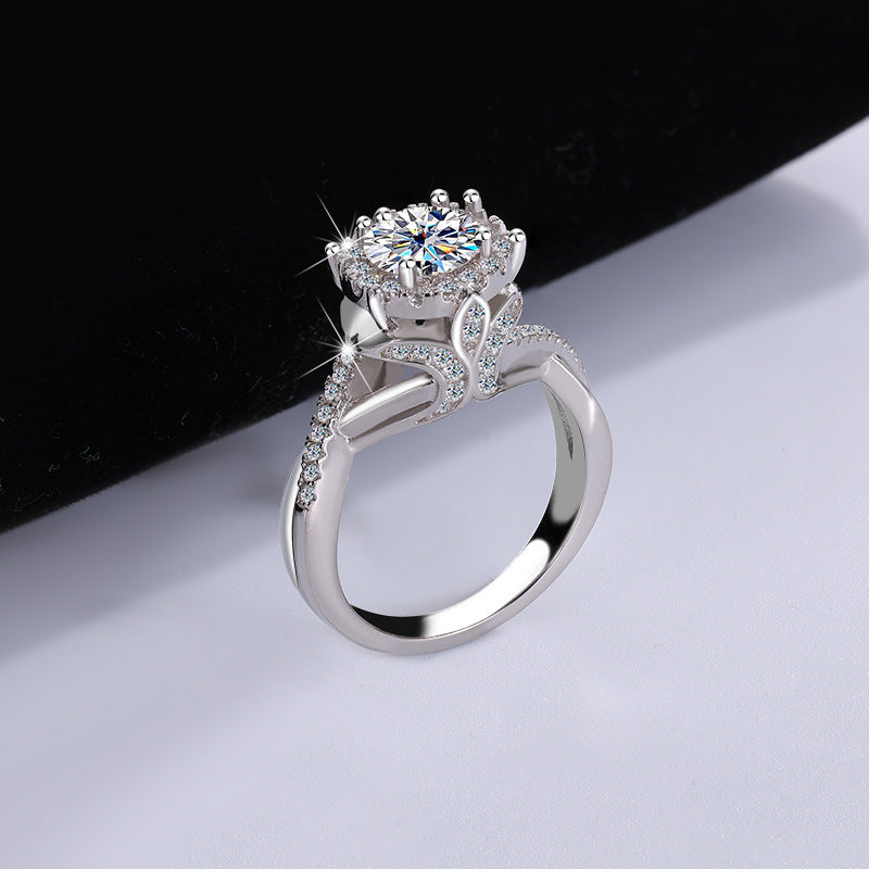 Europe and America Cross Border Hot Sale S925Pure Silver Royal Estate Moissanite Heavy Craft Luxurious Setting Women's Ring High-end Diamond Ring Wholesale