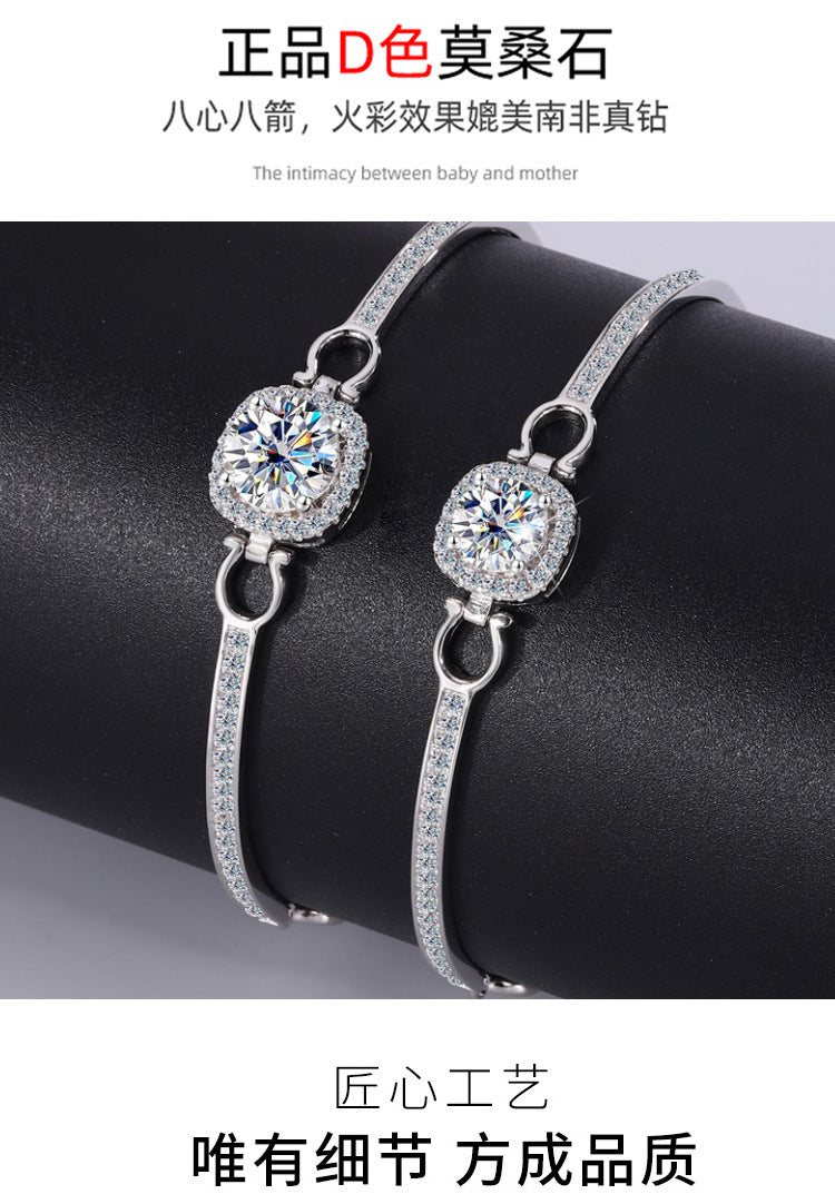 Cross-Border Europe and America S925Pure Silver Luxury Square Bracelet Moissanite Diamond Bangle Fashion High-end Moissanite Bracelet Wholesale