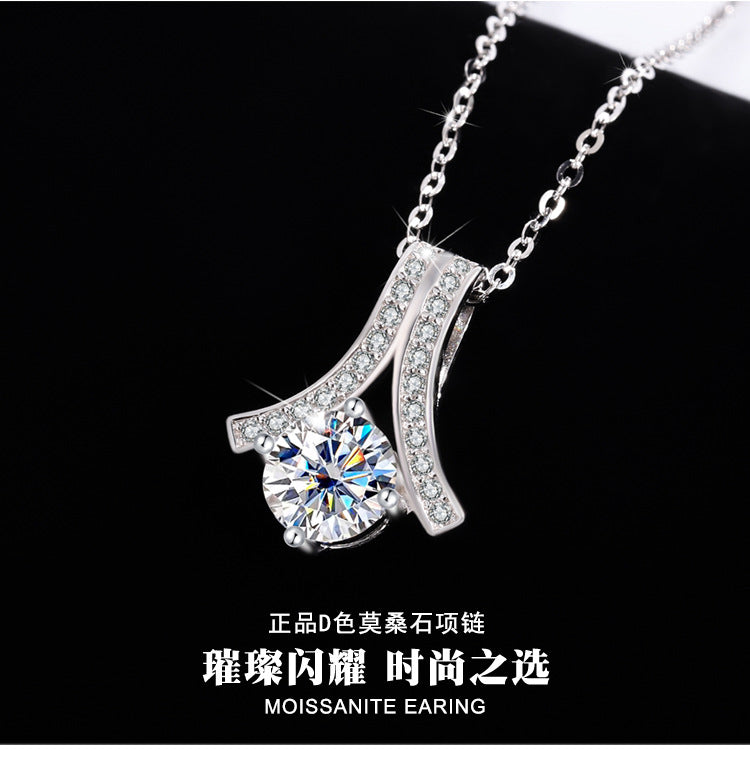 s925Sterling Silver Herringbone Necklace Silver Pendant Moissanite Women's Classic Jewelry Fashion Collarbone In Stock Wholesale