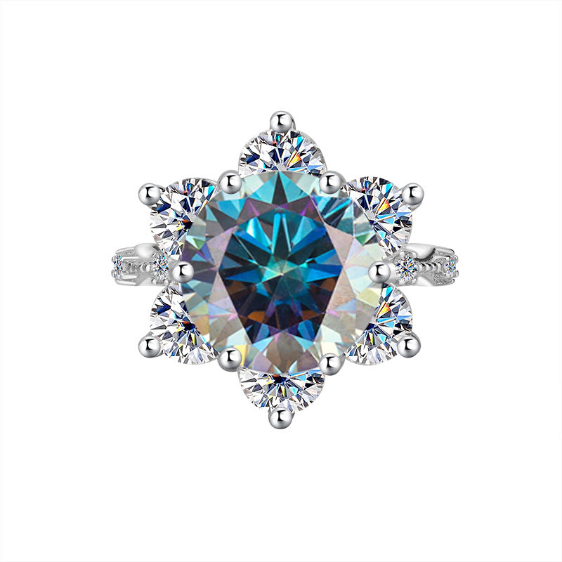 A4   S925Sterling Silver Ring Moissanite5Carat Crown Women's Ring Super Sparkling Pigeon Egg Wedding Ring Wholesale
