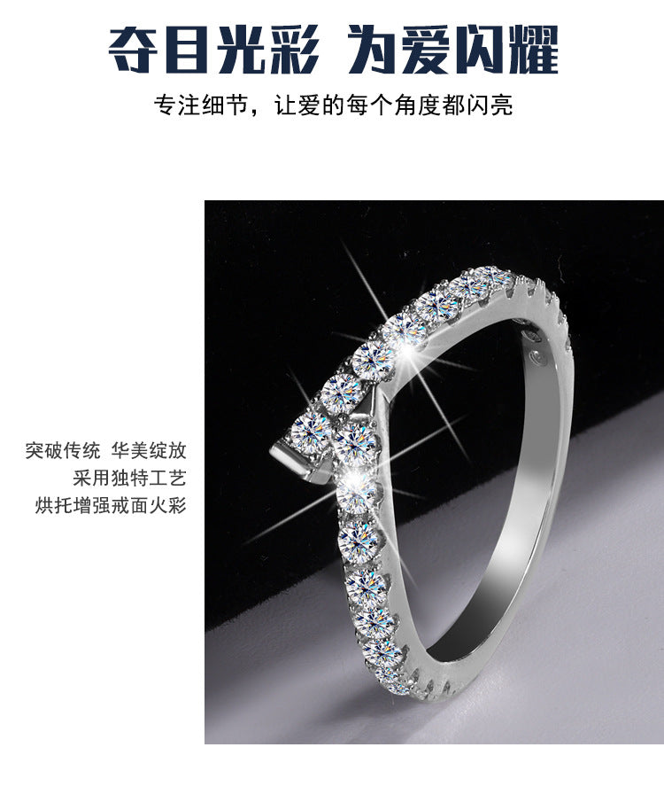 Cross-Border S925Sterling Silver Ring for Women Asymmetric Cross Row Diamond Style High-end Simple Stacking Ring Wholesale