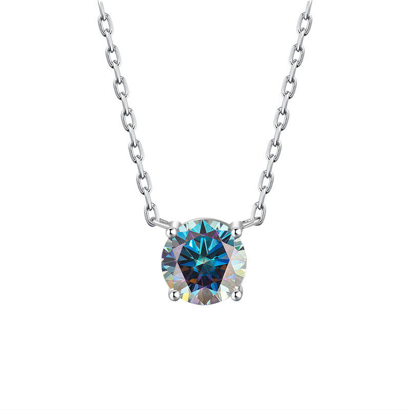 S925Sterling Silver Moissanite Classic Four-Prong Necklace for Women Plated PT 950Moissanite Light Luxury Collarbone Chain Live Streaming Hot Item