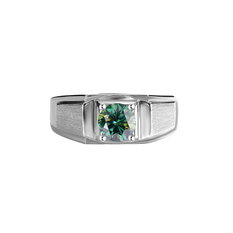 Authentic D Moissanite Diamond Ring for Men, Pure Silver, One Carat, Unique and Bold Men's Ring, Brushed Matte Ring, Live Streaming