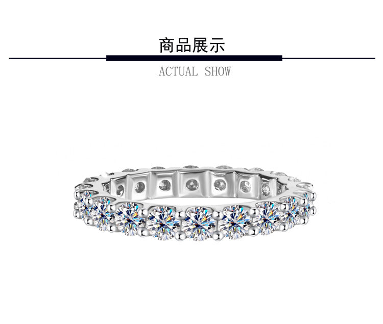 Exclusive for cross-border S925Sterling Silver Moissanite Ring for Women Full Diamond Simple Row Ring Platinum Plated High-end Women's Ring Wholesale